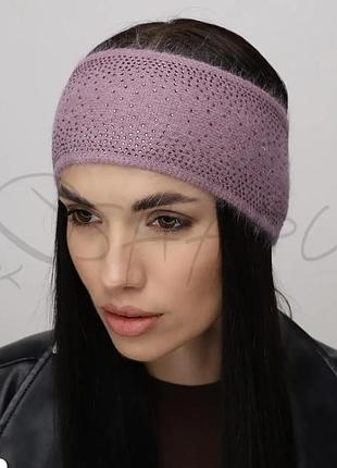 Повязка женская ангоровая украшена стразами одинарная leks іскра лиловый