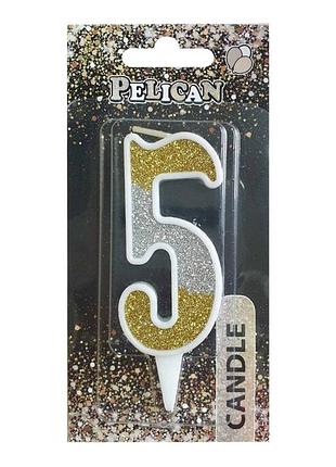 Свічка для торта цифра " " срібно- золота 7см, tm pelican