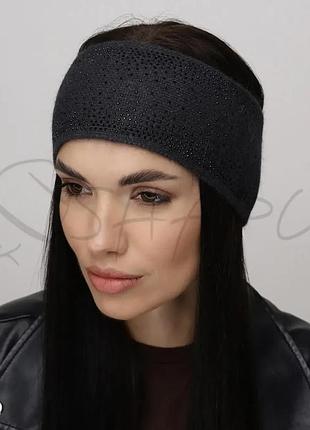 Повязка женская ангоровая украшена стразами одинарная leks іскра антрацит