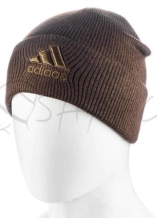 Шапка котоновая двойная с вышивкой на отвороте adidas ottr559 шоколадный