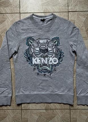 Свитшот designer kenzo paris tiger head embroidered big logo sweatshirt gray xs portugal