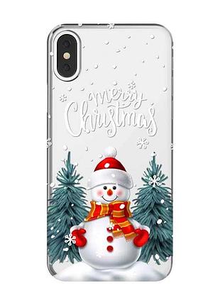 Прозрачный чехол на iphone x/xs :: снеговик (новогодний принт 152)