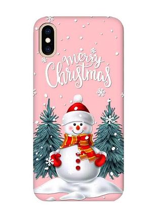Матовый розовый чехол на iphone xs max :: снеговик (новогодний принт 152)