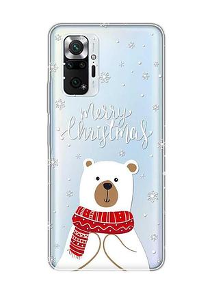 Прозрачный чехол для xiaomi redmi note 10 pro/10 pro max :: мишка. с рождеством (принт 146)