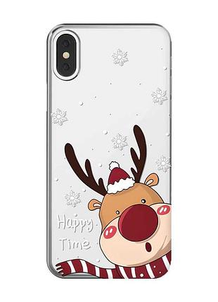 Прозрачный чехол на iphone x/xs зимний оленёнок (принт 155)