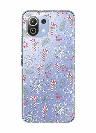 Прозрачный чехол на xiaomi mi 11 lite новогодний фон (принт 199)