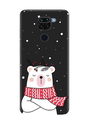 Матовый черный чехол на xiaomi redmi note 9 :: медведь в шарфе (принт 147)