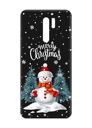 Матовий чорний чохол на xiaomi redmi 9 :: сніговик (новорічний принт 152)