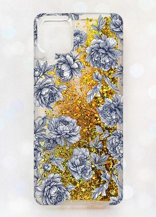 Чохол з плаваючими золотими блискітками на samsung a12 нічні квіти (принт 432)
