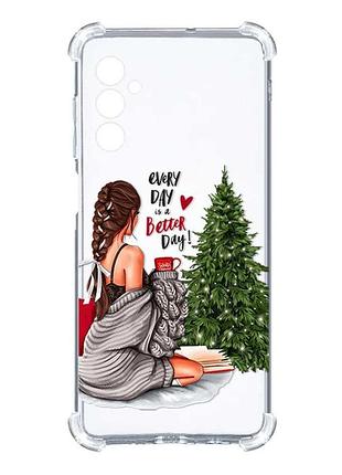 Чехол с утолщёнными углами на samsung galaxy a14 5g :: девушка возле ёлки (новогодний принт 186)