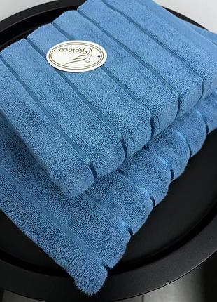 Набір махрових рушників 100% бавовна koloco 2 шт (70х140, 50х100) синій