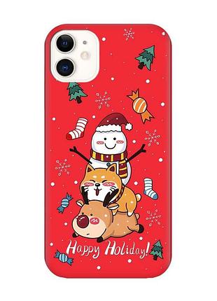 Матовий червоний чохол на apple iphone 11 (6.1) зимові розваги (новорічний принт 153)