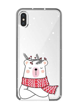 Прозрачный чехол на iphone xs max :: медведь в шарфе (новогодний принт 147)