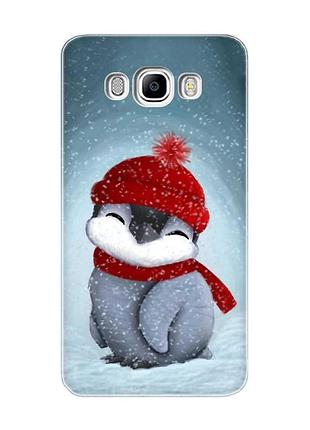 Чехол на samsung galaxy j7(2016) j710 :: пингвинёнок в шапочке (новогодний принт 157)