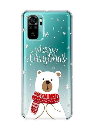 Прозорий чохол на xiaomi redmi note 10 / note 10s ведмедик. з різдвом (принт 146)