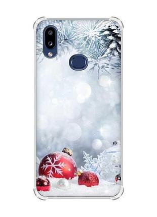 Чехол с утолщенными углами на samsung galaxy a10s/a107 :: красные шарики (новогодний принт 168)