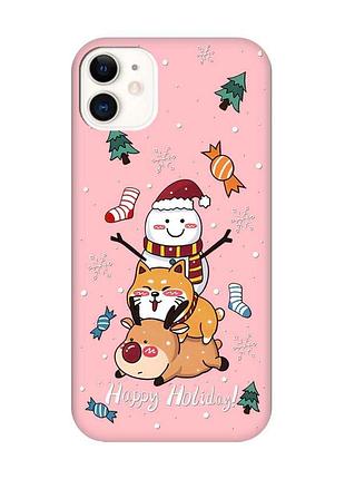 Матовый розовый чехол на iphone 11 :: зимние развлечения (новогодний принт 153)
