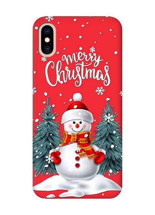 Матовый красный чехол на iphone xs max :: снеговик (новогодний принт 152)