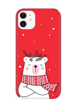 Матовий червоний чохол на apple iphone 11 (6.1) ведмідь у шарфі (новорічний принт 147)