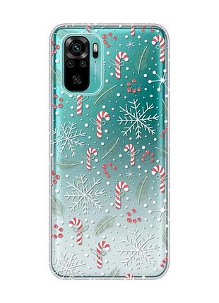 Прозрачный чехол на xiaomi redmi note 10 / note 10s новогодний фон (принт 199)