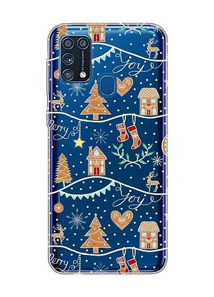 Прозрачный чехол на samsung galaxy m31 фон рождество (новогодний принт 201)
