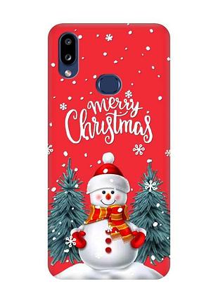 Матовый красный чехол на samsung galaxy a10ѕ a107 снеговик (новогодний принт 152)