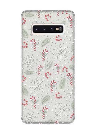 Прозрачный чехол на samsung galaxy s10 новогодний фон (принт 199)