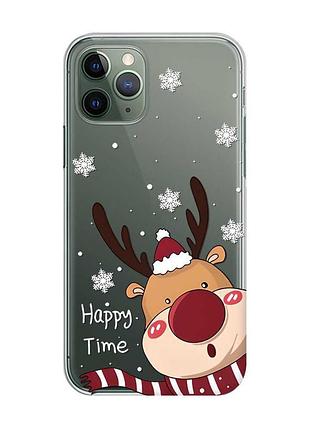 Прозорий чохол на iphone 12/12 pro зимове оленя (принт 155)