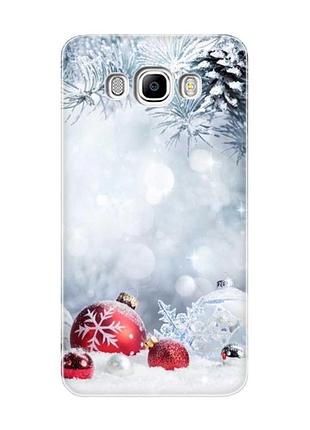 Чехол на samsung galaxy j7(2016) j710 :: красные шарики (новогодний принт 168)