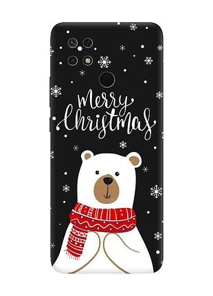 Матовий чорний чохол на xiaomi redmi 10c ведмедик. з різдвом (принт 146)