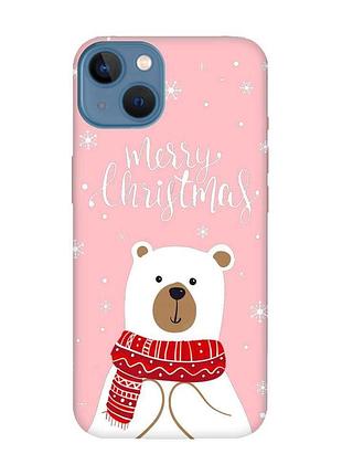 Матовый розовый чехол на iphone 13 :: мишка. с рождеством (принт 146)