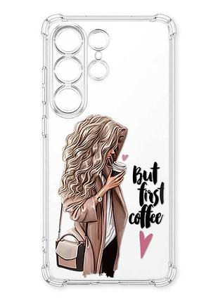 Чехол с утолщёнными углами на samsung galaxy s26 ultra девушка с кофе (принт 114)