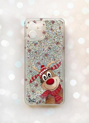 Чехол с плавающими серебряными блестками на xiaomi redmi a1 зимний олень (принт 149)