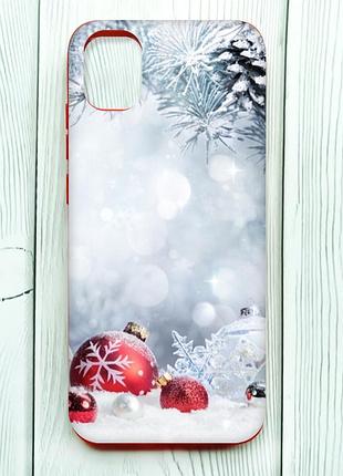 Матовый чехол с красными боками на samsung galaxy a04e / a042 :: красные шарики (новогодний принт 168)