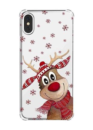 Чехол с утолщёнными углами на iphone x/xs зимний олень (принт 149)