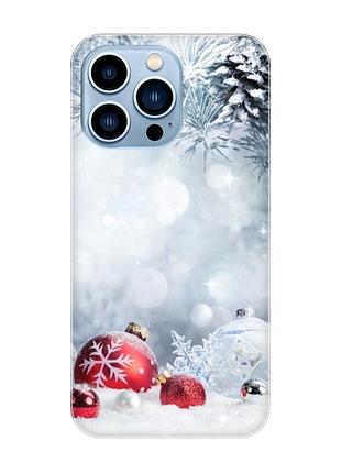 Магнітний чохол на iphone 13 pro max із підтримкою magsafe :: червоні кульки (новорічний принт 168)