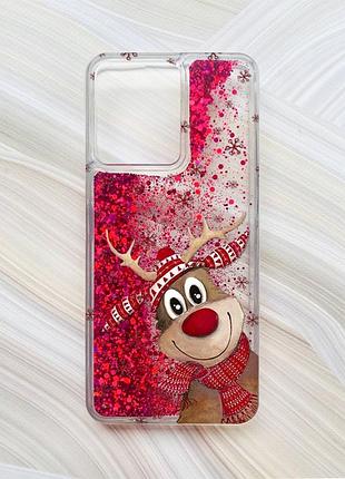 Чохол з плаваючими блискітками на xiaomi redmi 13c / poco c65 рожевий зимове оленятко (принт 149)