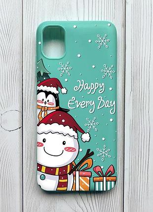 Матовий бірюзовий чохол на samsung galaxy a04e / a042 :: сніговик і пінгвін (новорічний принт 156)