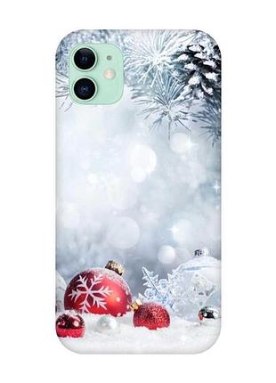 Чохол на apple iphone 11 (6,1) :: червоні кульки (новорічний принт 168)