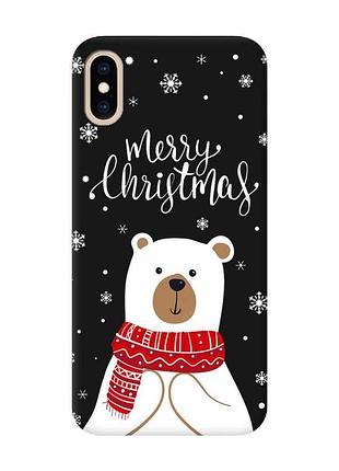 Матовый черный чехол на iphone xs max :: мишка. с рождеством (принт 146)