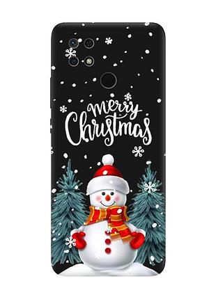 Матовий чорний чохол на xiaomi redmi 10c сніговик (новорічний принт 152)