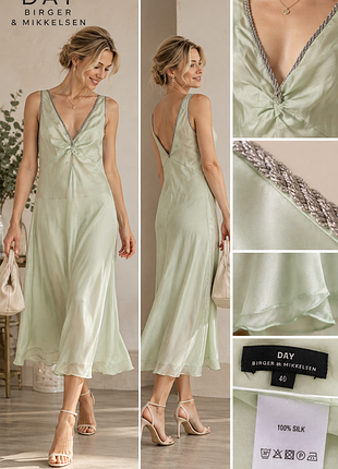 Шёлковое платье- комбинация day birger et mikkelsen 100% silk, мятная, р. 40