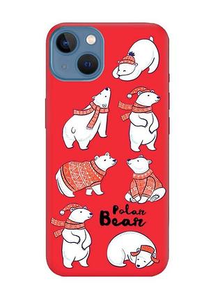 Матовый красный чехол на iphone 13 :: мишки (принт 145)