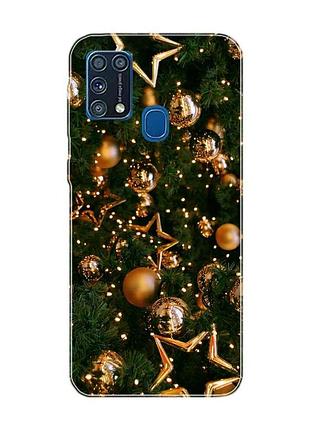Чехол на samsung galaxy m31 золотые шары (новогодний принт 162)