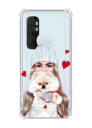 Чохол з потовщеними кутами на xiaomi mi note 10 lite дівчина з песиком (принт 142)