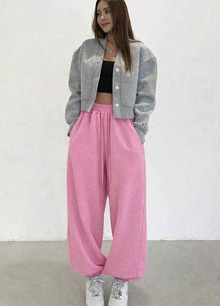 Женские джоггеры maxi oversize из двунитки люкс, широкие брюки на резинке 42/44-54/56 барбі, 54/56