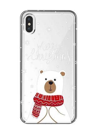 Прозрачный чехол на iphone xs max :: мишка. с рождеством (принт 146)