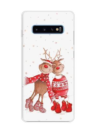 Чехол на samsung galaxy s10 plus :: весёлые олени (принт 150)