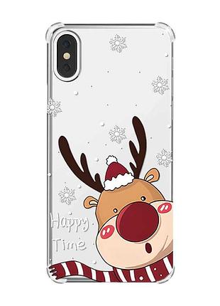 Чехол с утолщёнными углами на iphone x/xs зимний оленёнок (принт 155)