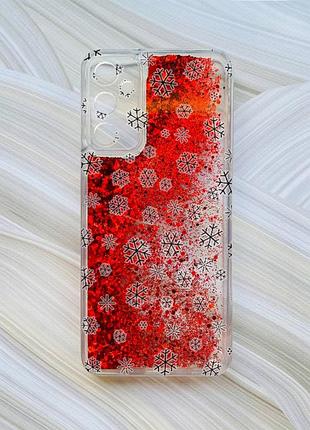 Чехол с плавающими красными блестками на samsung a15 (a155) / m15 фон снежинки (принт 204)